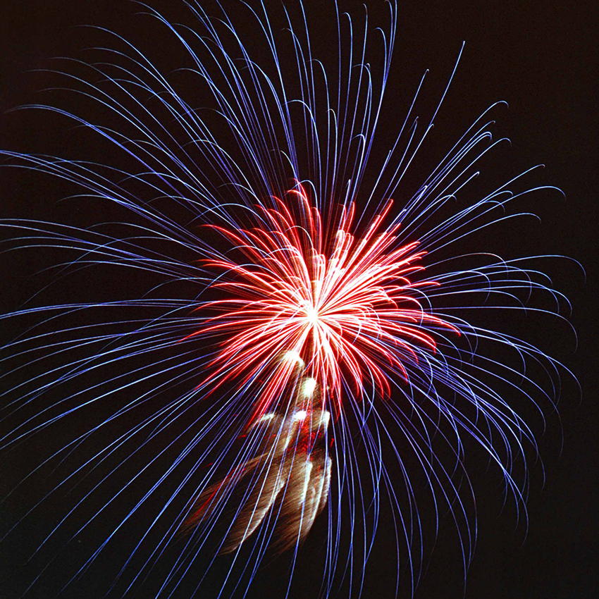 Peonia rossa e blu con farfalle argento | Spettacoli pirotecnici aerei | Brixia Fireworks